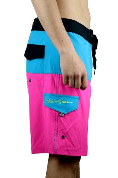 MAUI Neon Aloha Board Shorts Blue